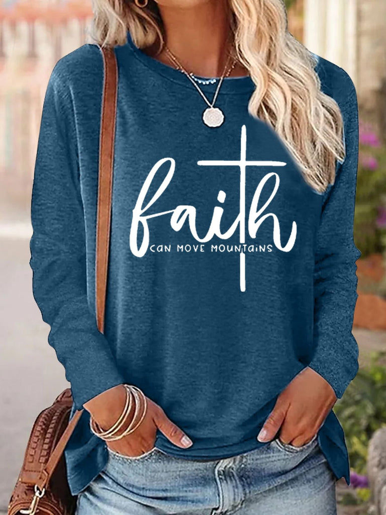 Fashion Crew Neck Long Sleeve Text Letters Loose Regular Blouse