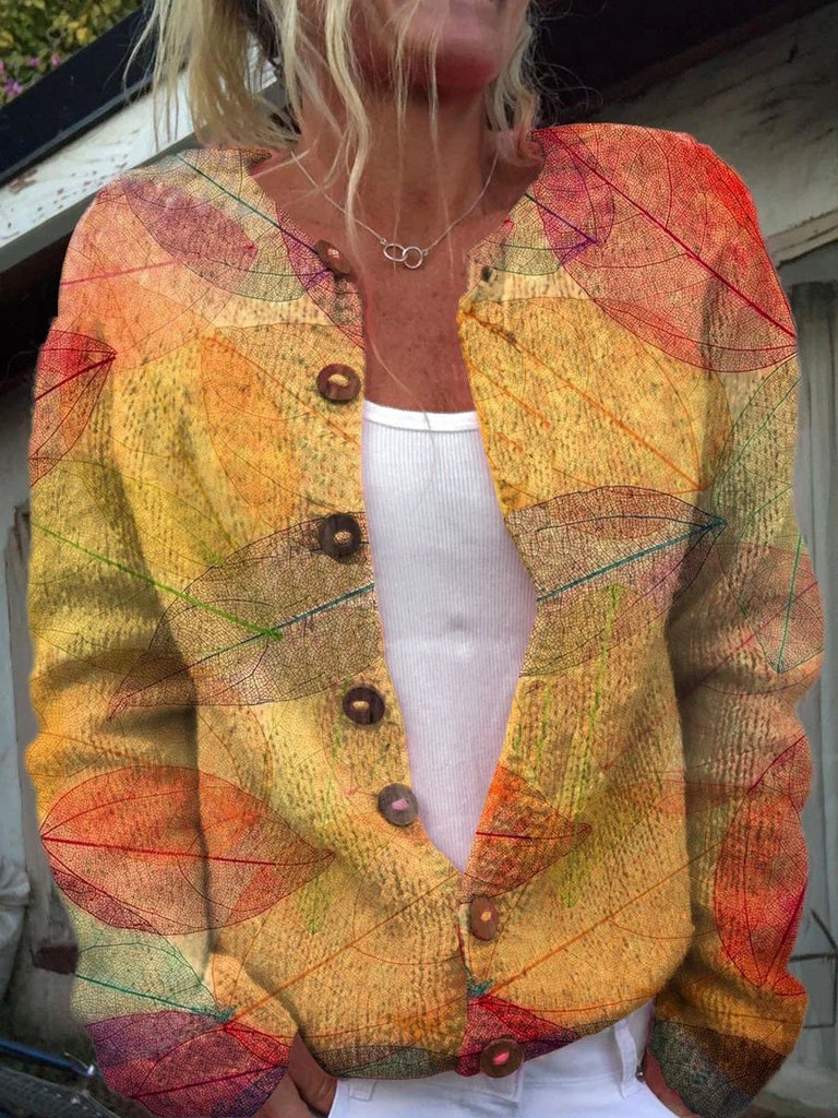 Loose Long Sleeve Leaf Fashion Regular Cardigan