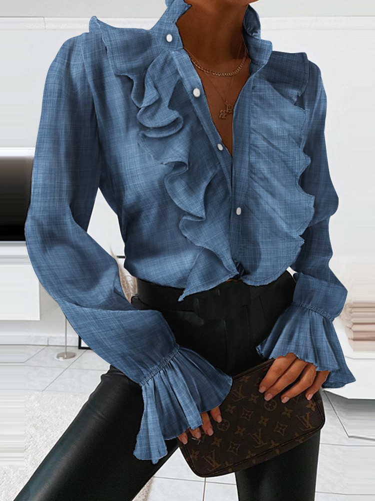 Fashion Long Sleeve Plain Loose Regular Shirt