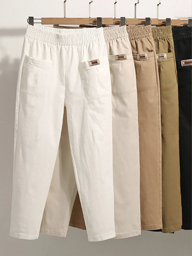 Fashion Plain Pocket Stitching Loose Long Pants