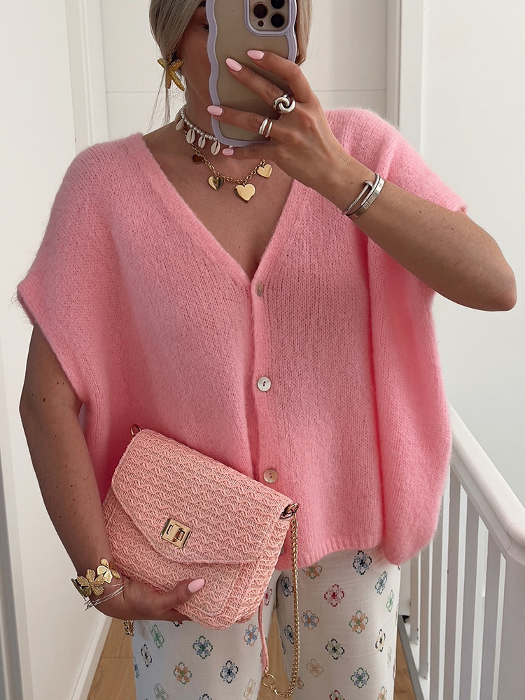 Fashion Short Sleeve Plain Mid-Long Sweater