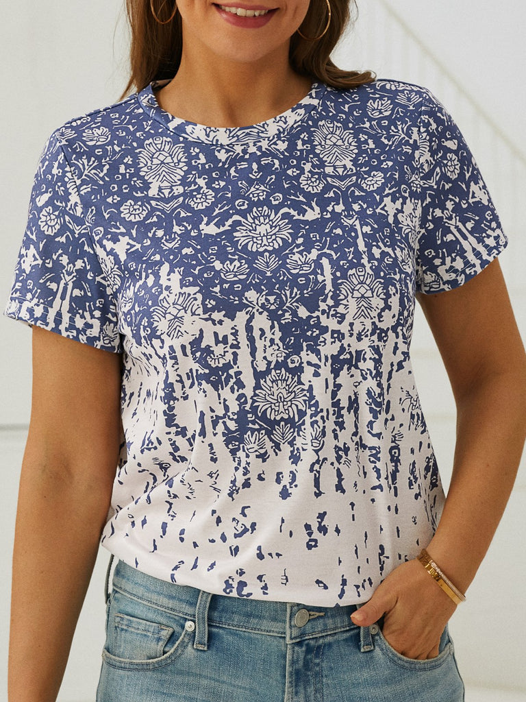 Fashion Short Sleeve Crew Neck Ethnic Casual Regular T-Shirt
