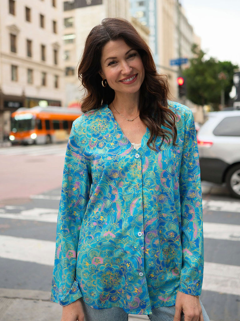 Fashion V Neck Long Sleeve Abstract Casual Regular Shirt