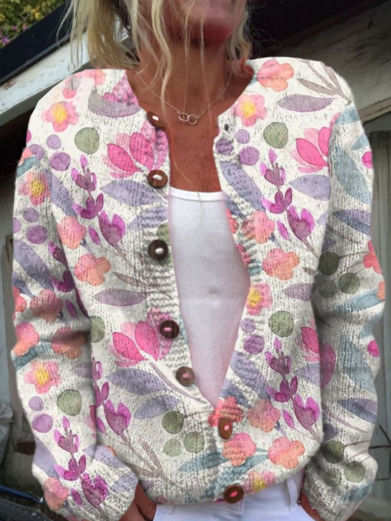 Loose Long Sleeve Floral Fashion Regular Cardigan