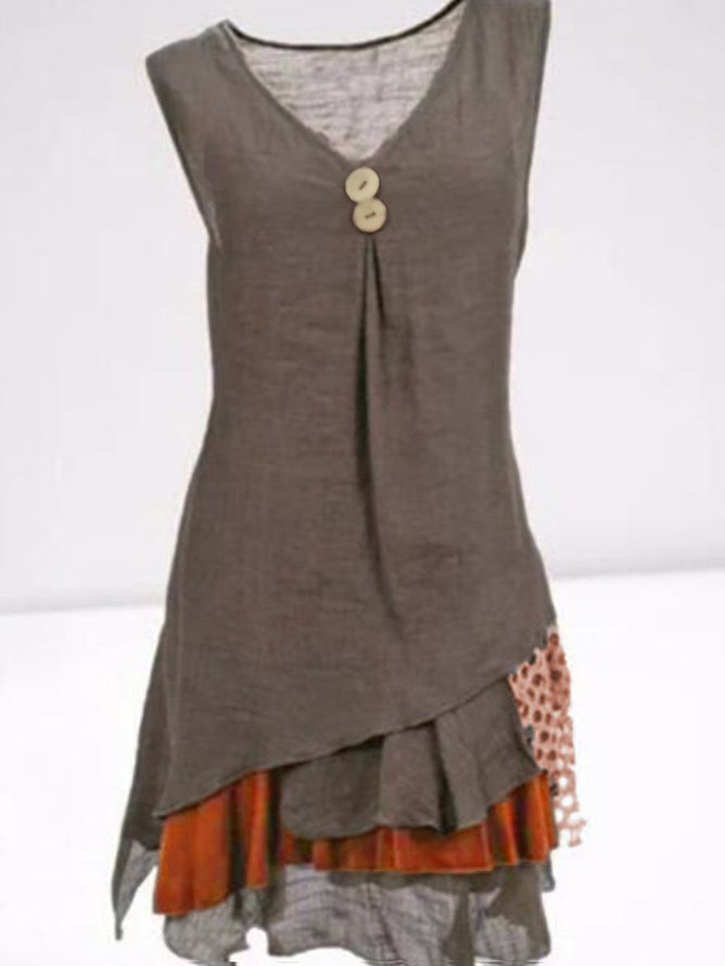 Fashion V Neck Sleeveless Plain Split Joint Short Dress