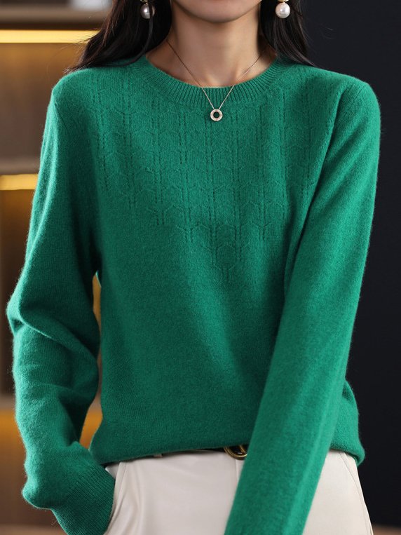 Loose Crew Neck Long Sleeve Plain Fashion Regular Sweater