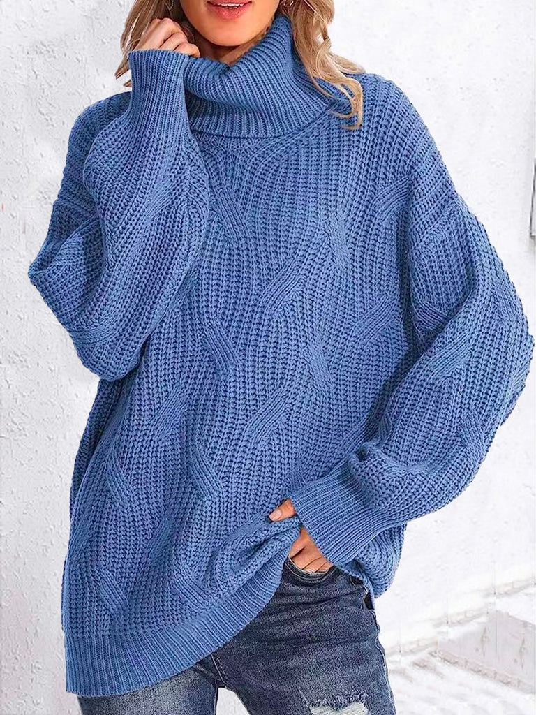 Fashion Long Sleeve Turtleneck Striped Long Sweater