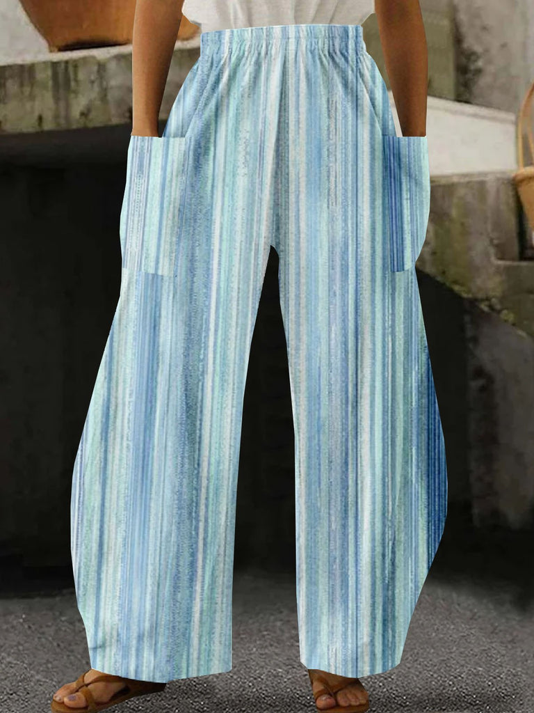 Fashion Striped Pocket Stitching Loose Long Leggings