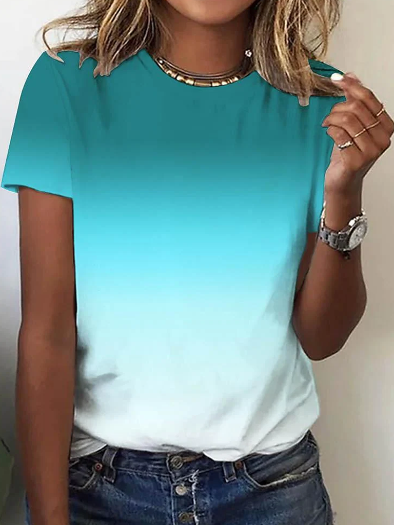 Casual Short Sleeve Crew Neck Gradient Pattern Fashion Regular T-Shirt