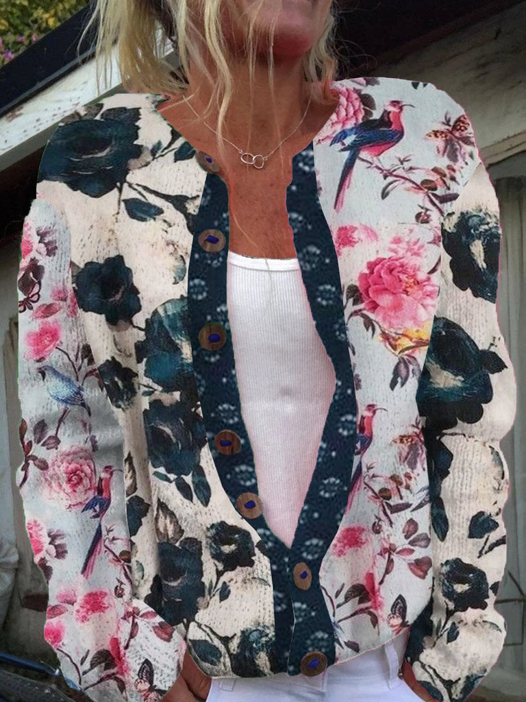 Loose Long Sleeve Floral Fashion Regular Cardigan