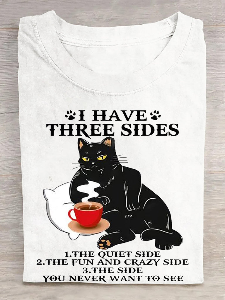 Loose Short Sleeve Crew Neck Cat Fashion Regular T-Shirt