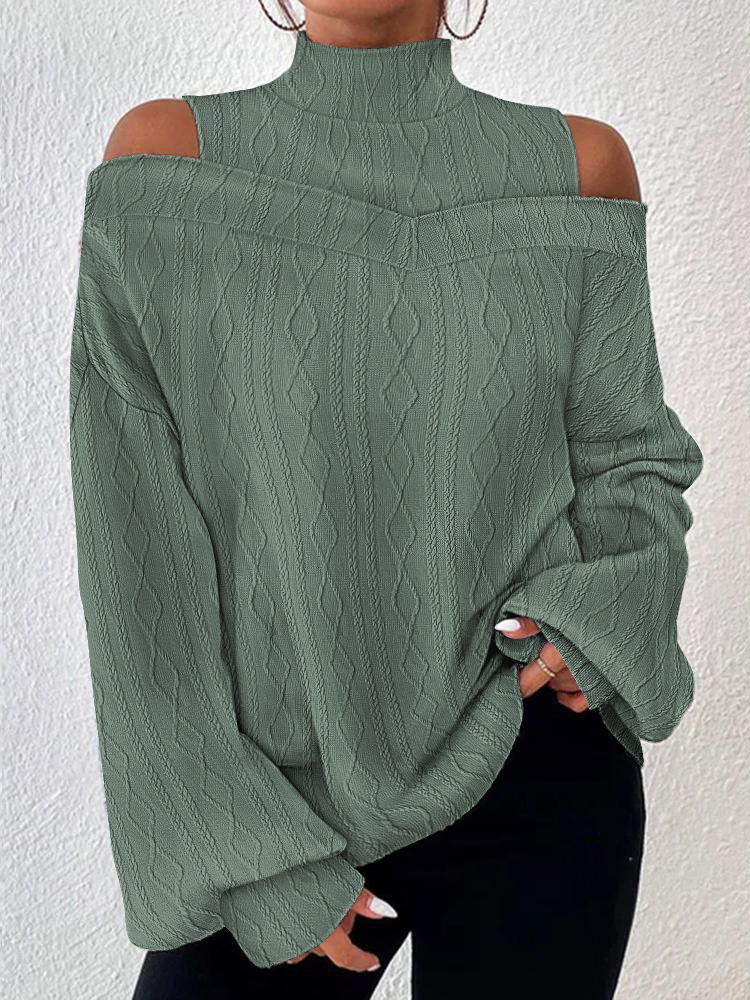Fashion Long Sleeve Turtleneck Plain Loose Regular Blouse