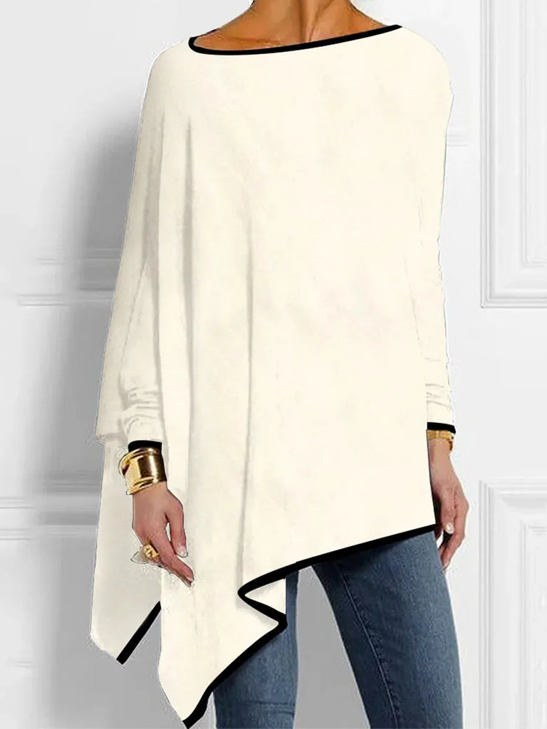 Loose Crew Neck Long Sleeve Geometric Fashion Mid-Long Blouses