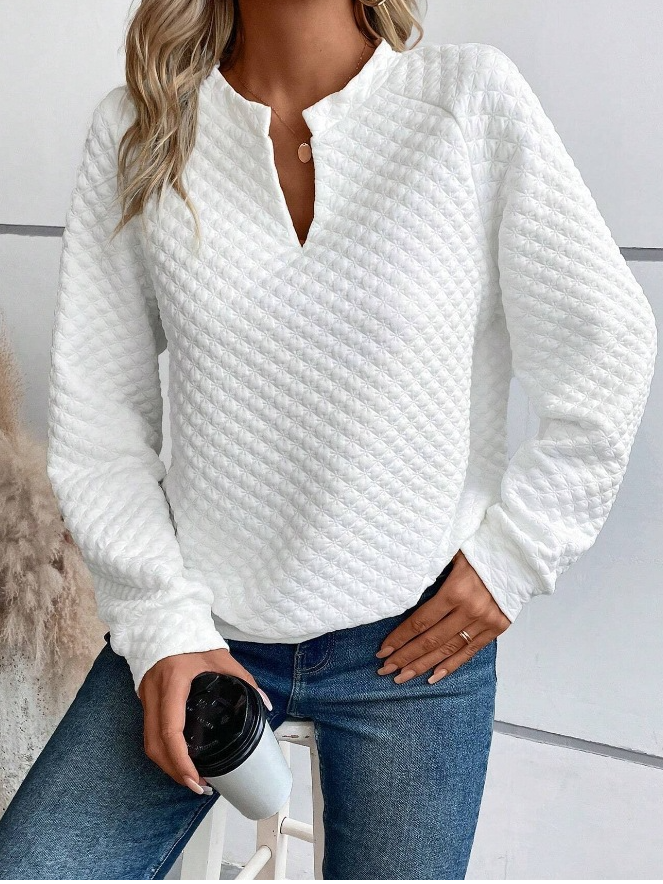 Fashion V Neck Long Sleeve Plain Zipper Loose Regular Sweatshirt