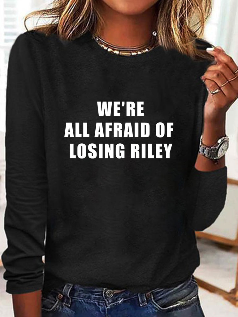 Loose Crew Neck Long Sleeve Text Letters Fashion Regular T-Shirt