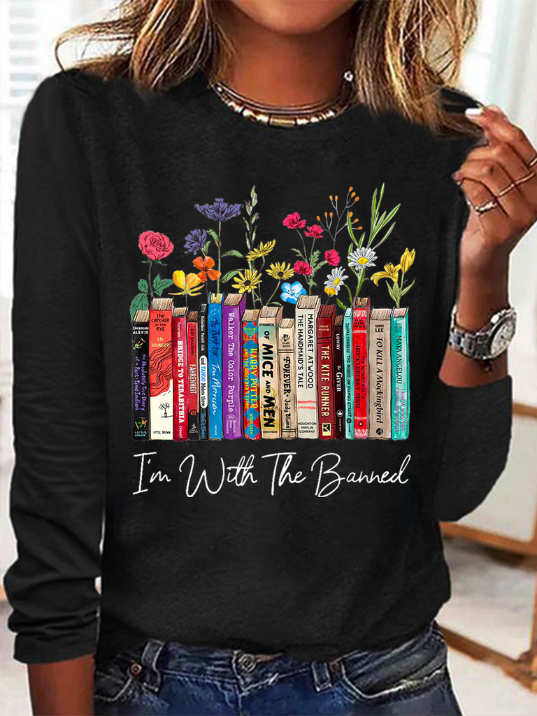 Crew Neck Long Sleeve Cat Fashion Regular Blouses