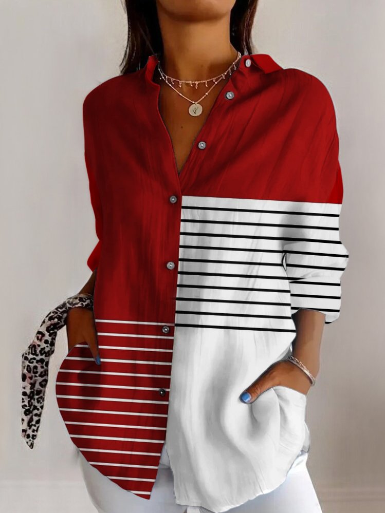 Fashion Long Sleeve Shirt Collar Geometric Regular Shirt