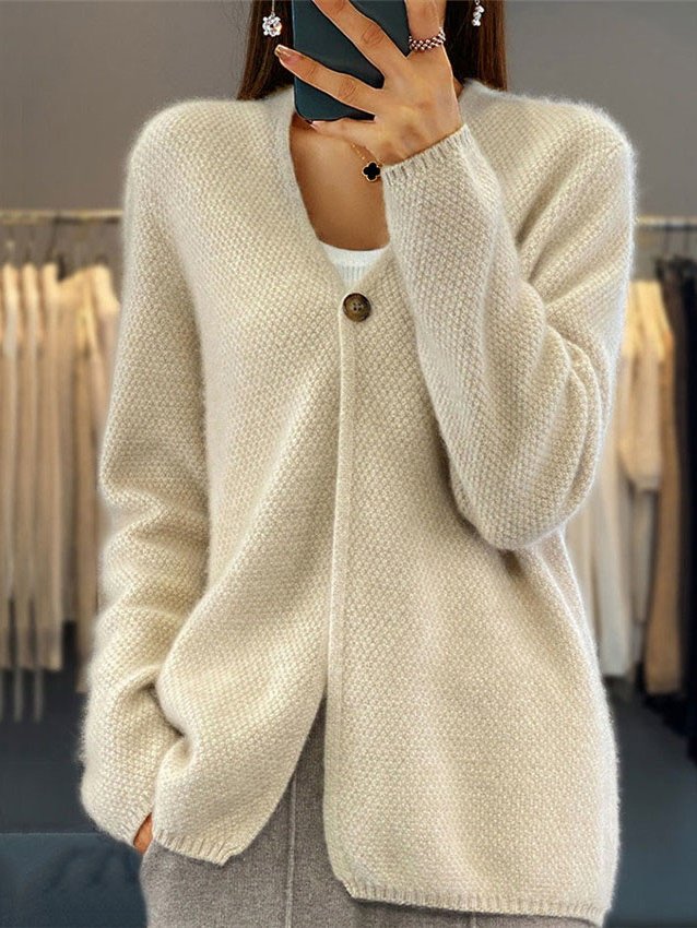 Loose Long Sleeve Plain Fashion Regular Cardigan