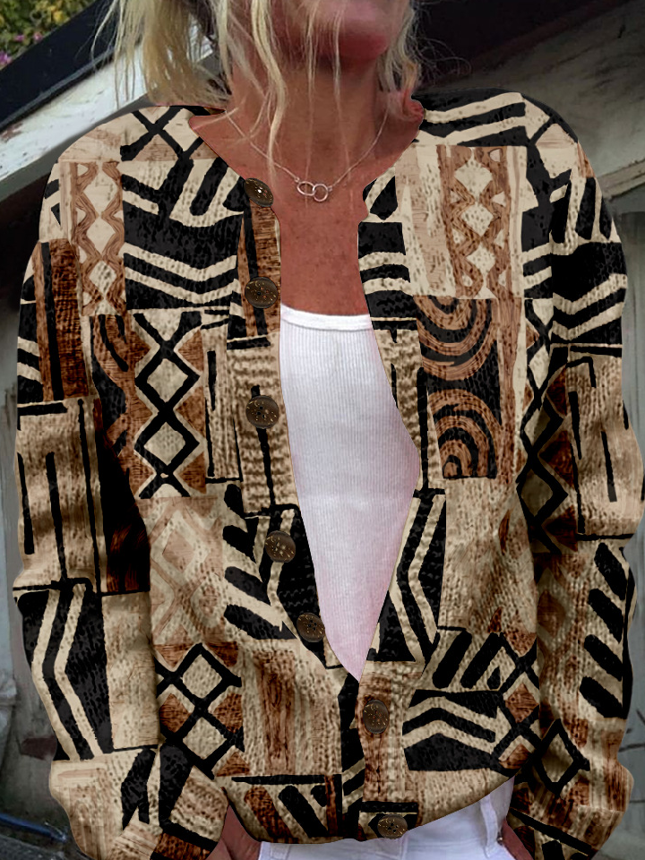 Loose Crew Neck Long Sleeve Ethnic Fashion Regular Jacket
