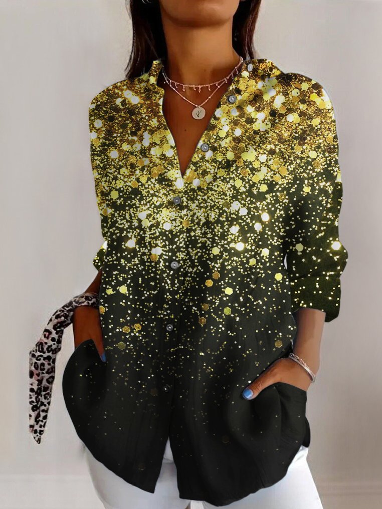 Fashion Long Sleeve Shirt Collar Geometric Regular Shirt