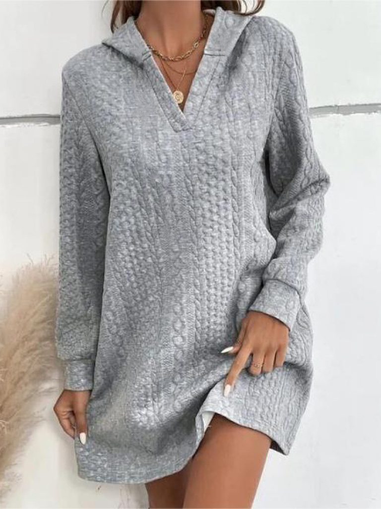 Plus Size Fashion Long Sleeve Hoodie Plain Short Dress