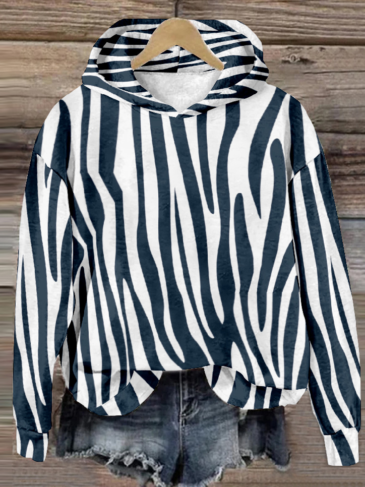Fashion Long Sleeve Hoodie Geometric Zipper Casual Regular Sweatshirt