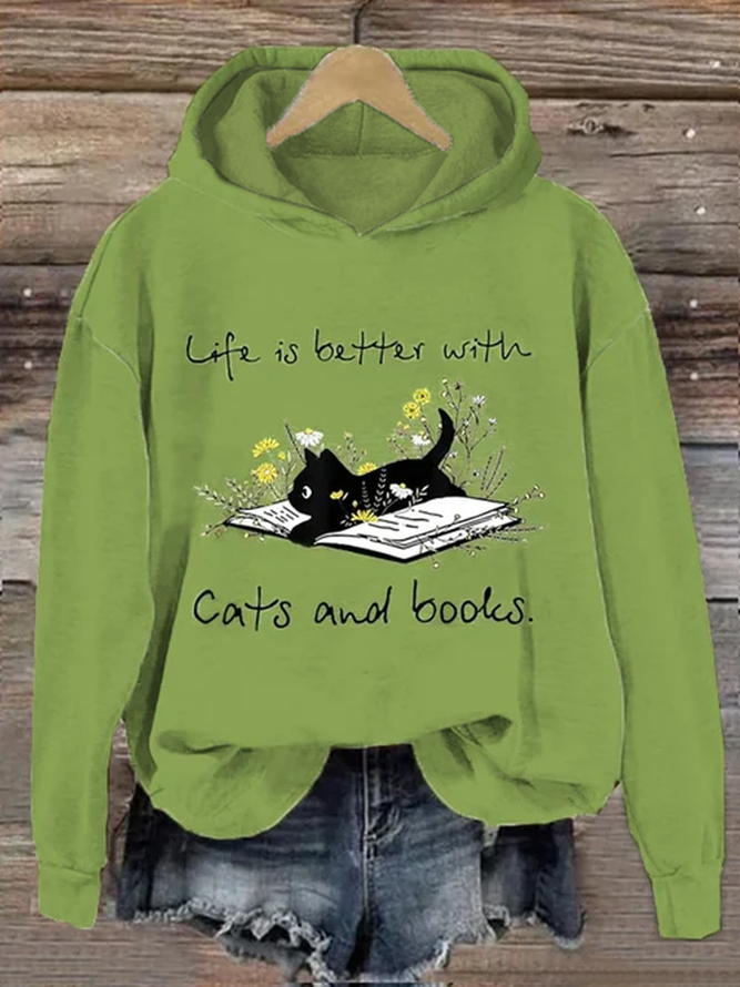 Casual Long Sleeve Hoodie Cat Fashion Mid-Long Hoodie