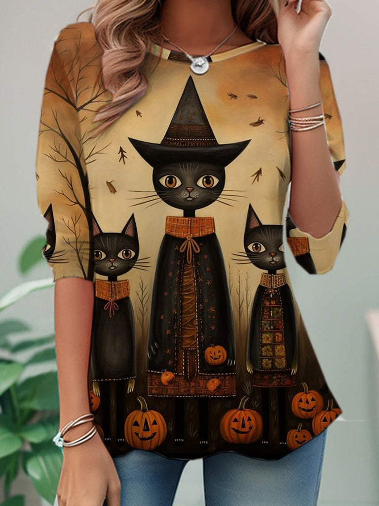 Fashion Crew Neck Long Sleeve Halloween Casual Regular T-Shirt