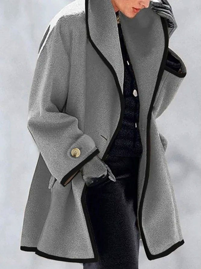 Loose Shawl Collar Long Sleeve Plain Fashion Regular Coat