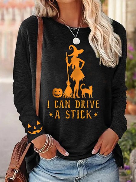 Casual Crew Neck Long Sleeve Halloween Regular T-Shirt