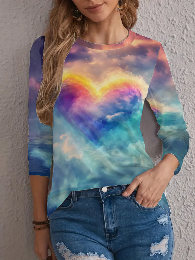 Casual Crew Neck Long Sleeve Heart/Cordate Fashion Regular T-Shirt