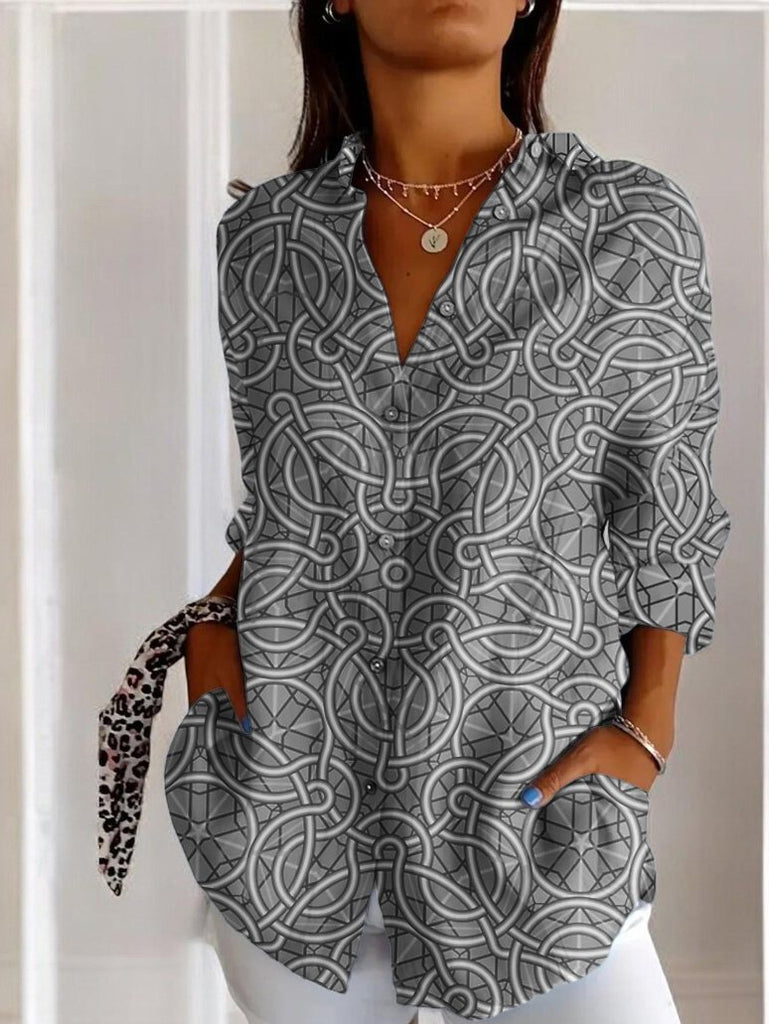Long Sleeve Shirt Collar Geometric Fashion Regular Shirt