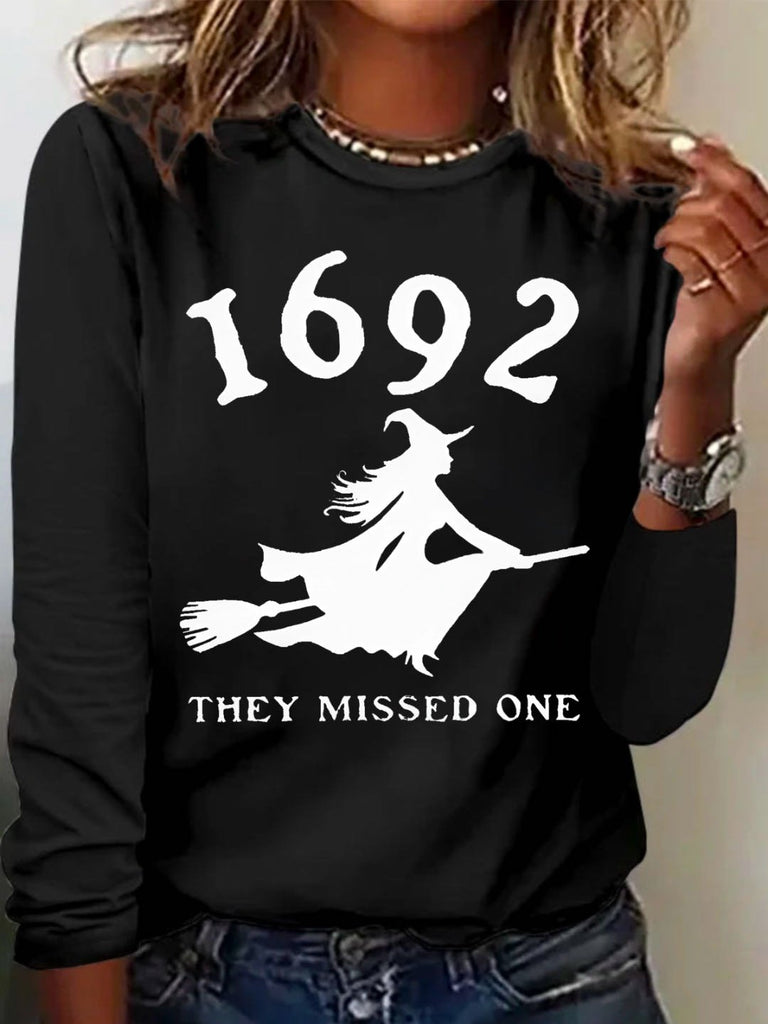 Fashion Crew Neck Long Sleeve Text Letters Loose Regular T-Shirt