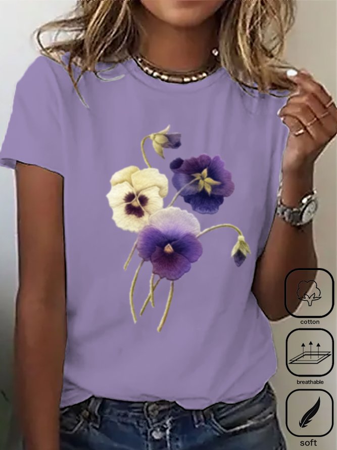 Casual Short Sleeve Crew Neck Floral Fashion Regular T-Shirt