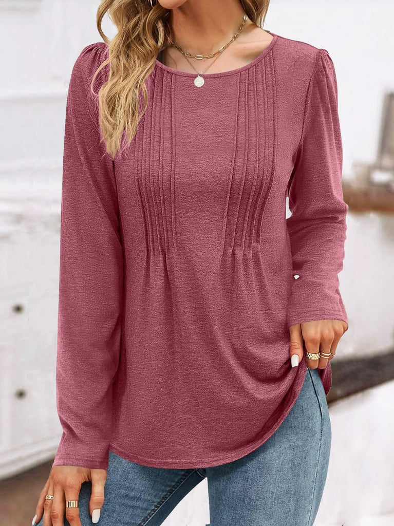Fashion Crew Neck Long Sleeve Plain Loose Regular T-Shirt