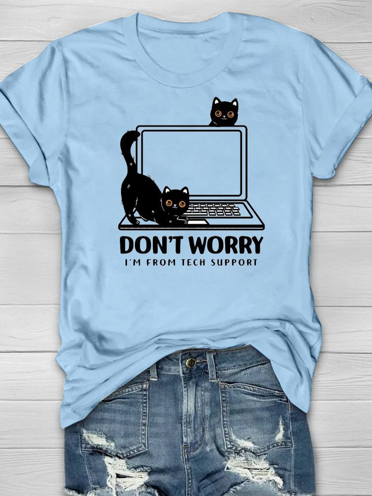 Loose Short Sleeve Crew Neck Cat Fashion Regular T-Shirt