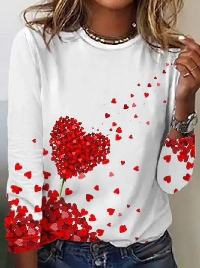 Casual Crew Neck Long Sleeve Floral Fashion Regular T-Shirt