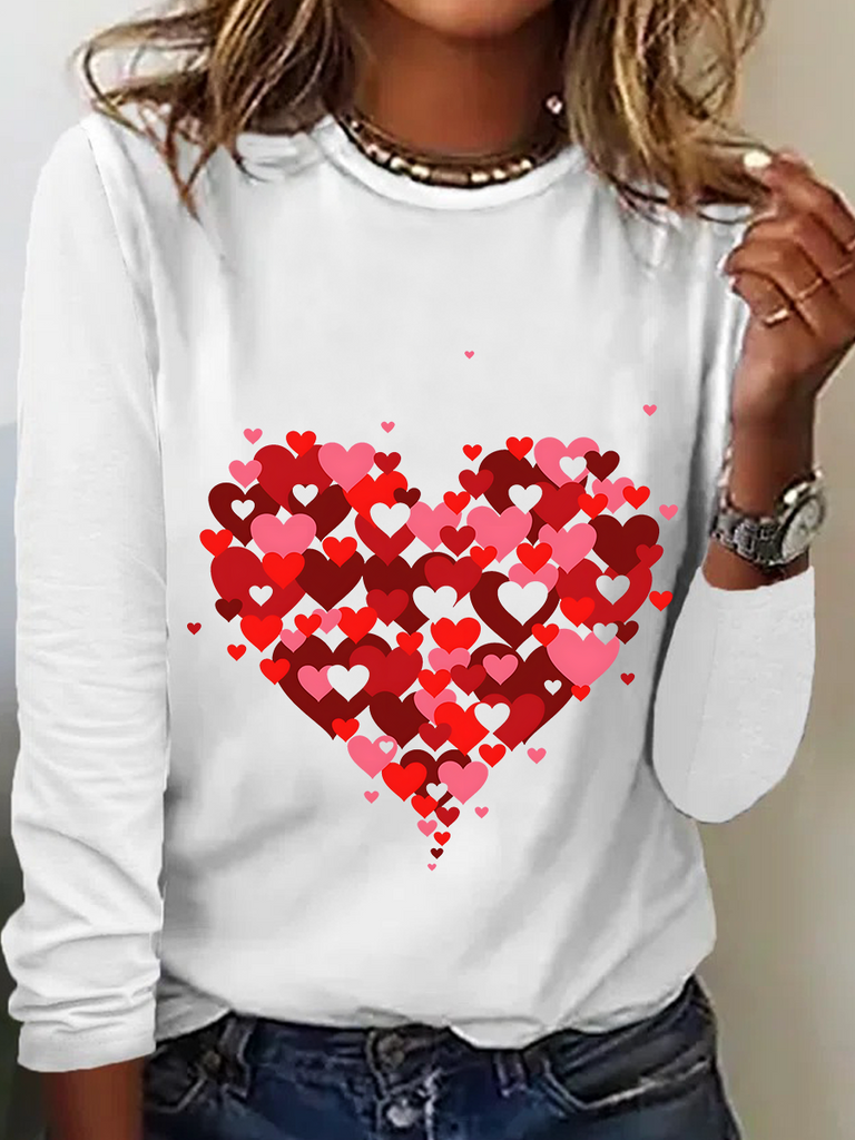 Loose Crew Neck Long Sleeve Valentine'S Day Fashion Regular T-Shirt
