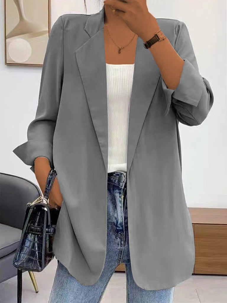Loose Lapel Collar 3/4 Sleeve Plain Fashion Mid-Long Blazers