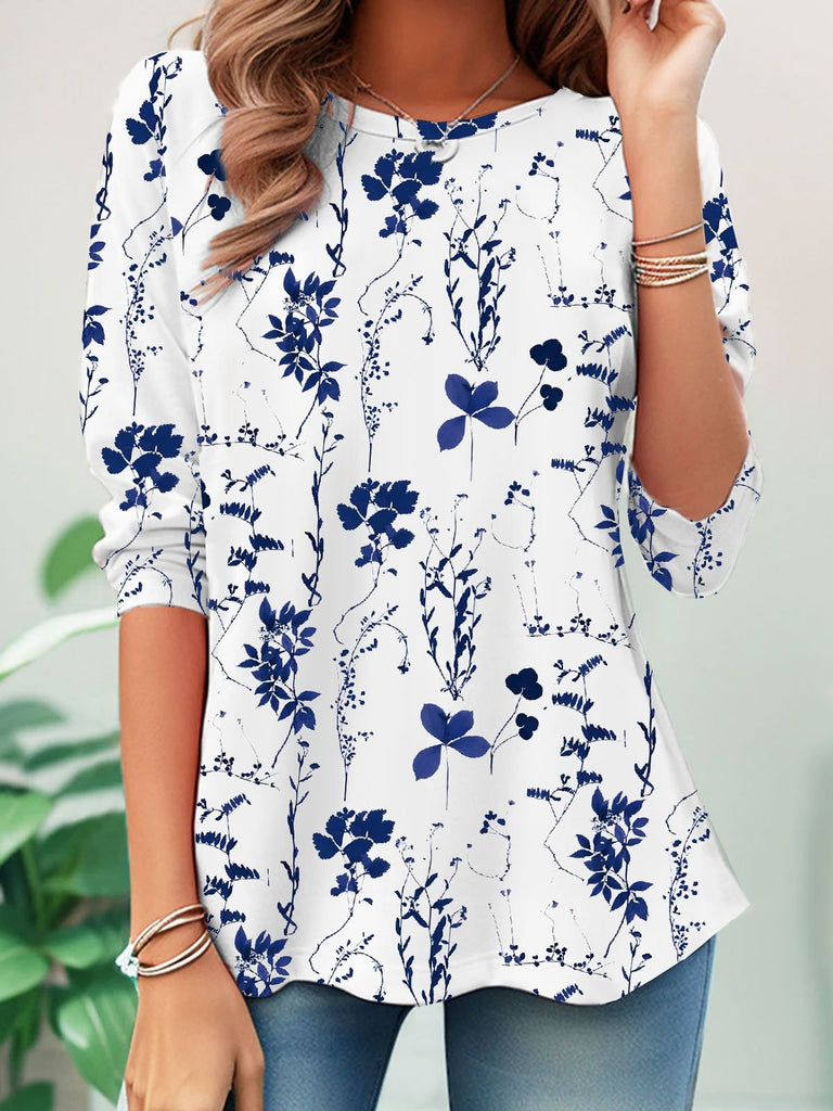 Casual Crew Neck Long Sleeve Floral Fashion Regular T-Shirt