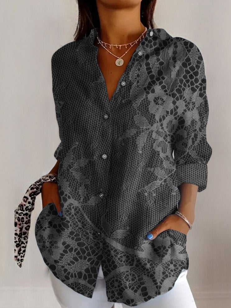 Long Sleeve Shirt Collar Geometric Fashion Regular Shirt