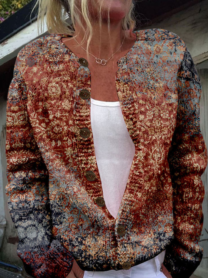 Loose Crew Neck Long Sleeve Ethnic Fashion Regular Jacket