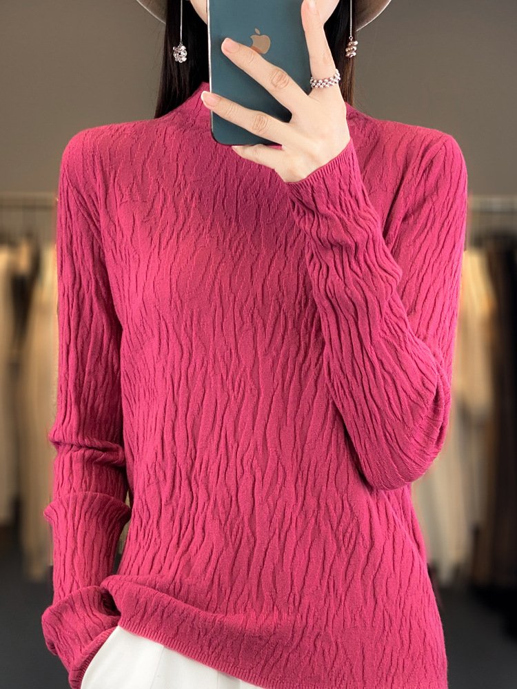 Loose Long Sleeve Mock Neck Plain Fashion Regular Sweater