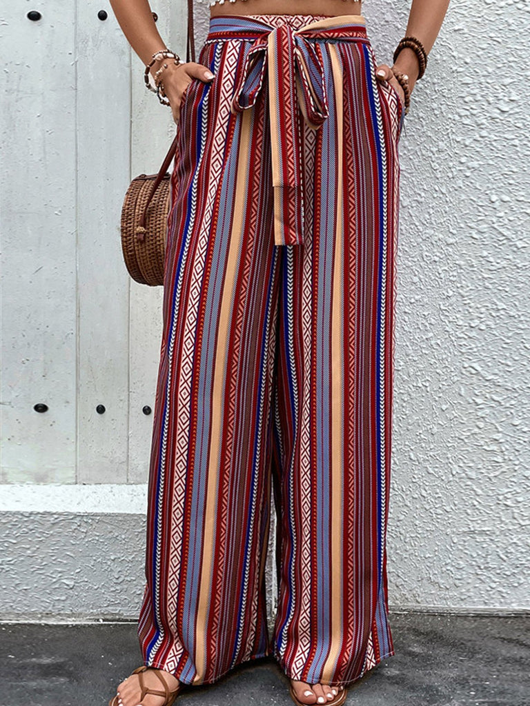 Fashion Striped Pocket Stitching Loose Long Pants
