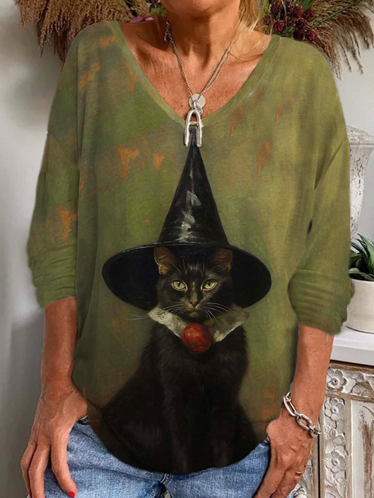 Casual V Neck Long Sleeve Halloween Fashion Regular T-Shirt