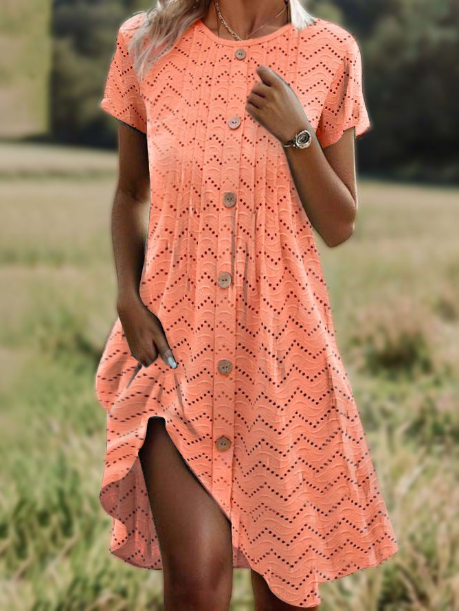Fashion Short Sleeve Crew Neck Plain Loose Midi Dress