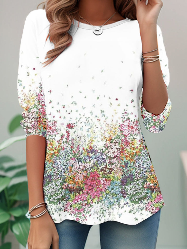 Casual Crew Neck Long Sleeve Floral Fashion Regular T-Shirt