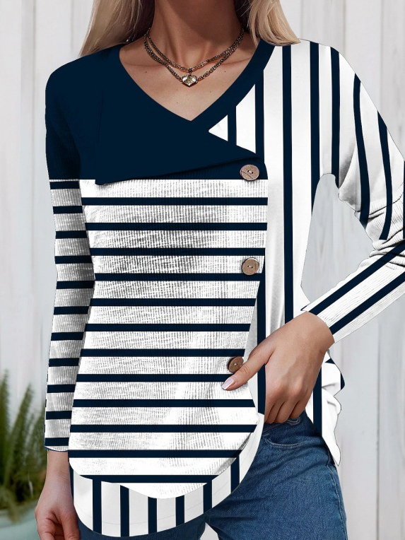 Fashion Long Sleeve Striped Loose Regular Blouse