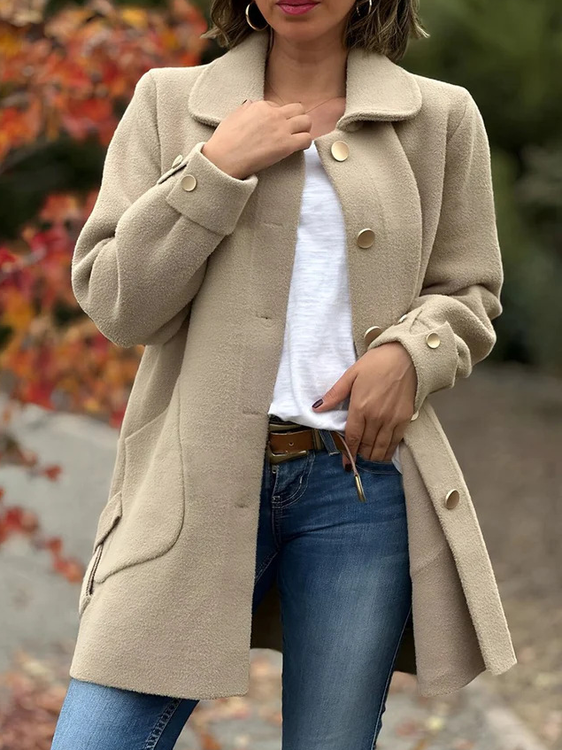 Loose Shawl Collar Long Sleeve Plain Fashion Regular Coat
