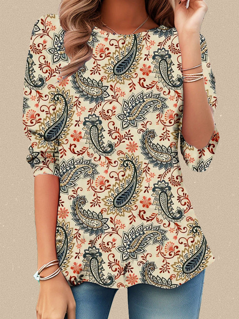 Casual Crew Neck Long Sleeve Floral Fashion Regular T-Shirt